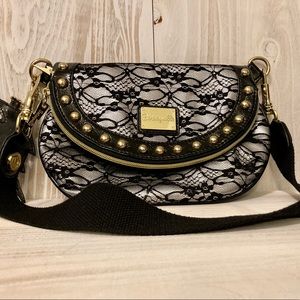 Betsey Johnson Black and Gray Lace Crossbody Bag